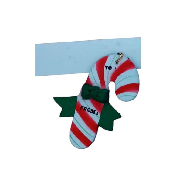 🎁 Vintage Ornament Gift Tags Candy Cane & Red Stars Set of 3 🎄🌟🍬 - Picture 3 of 12